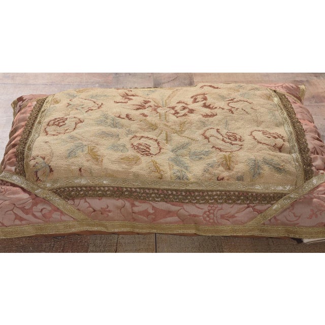 Tan Antique French Needlepoint Tapestry Pillow For Sale - Image 8 of 10