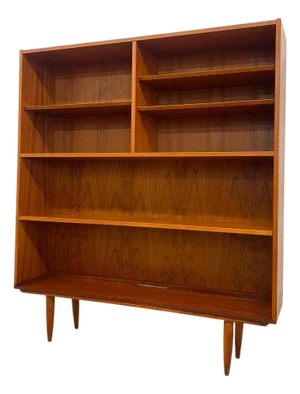 Vintage Danish Modern Open Bookcase With Adjustable Shelves and Tapered Legs