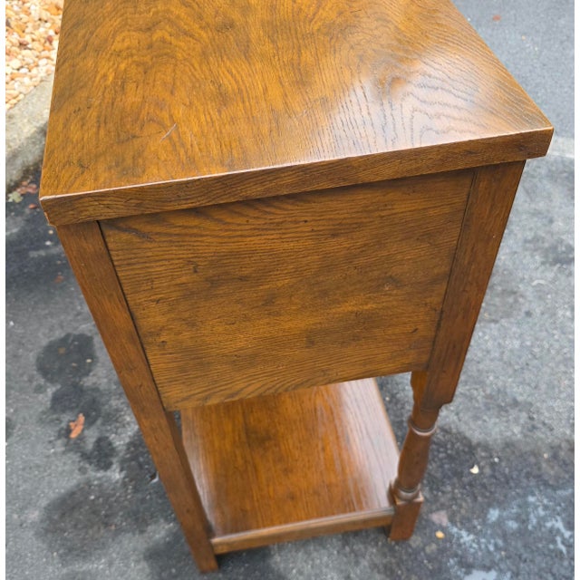 Late 20th Century Baker Furniture Georgian-Style Carved Oak Welsh Dresser With Open Plate Rack [2-Part], Brass Bail Hardware and Turned Supports For Sale - Image 13 of 15