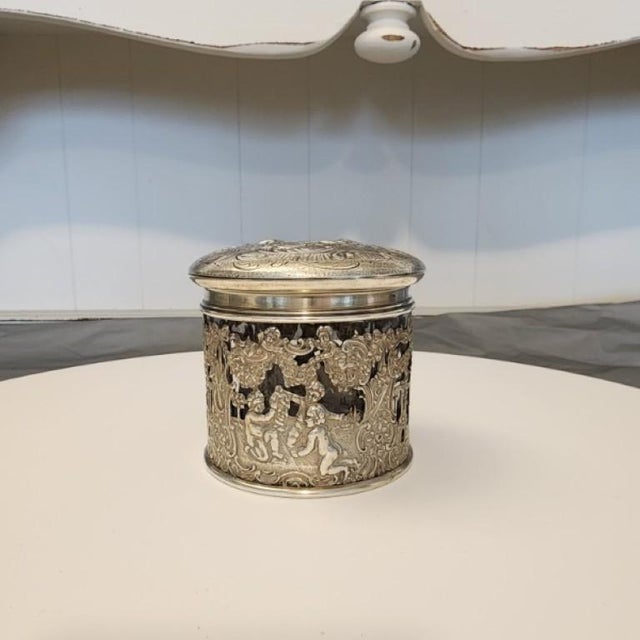 19th Century German Hanau .800 Silver & Heavy Glass Putti Dresser Jar For Sale - Image 16 of 16