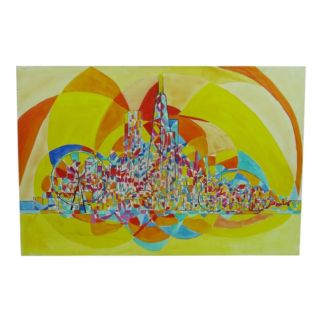 2013 Pia Bacca Post Impressionist Oil on Canvas of Chicago Cityscape For Sale