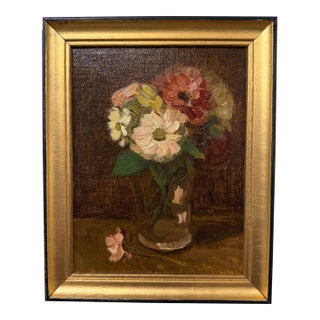 Original Oil Painting of Zinnias For Sale
