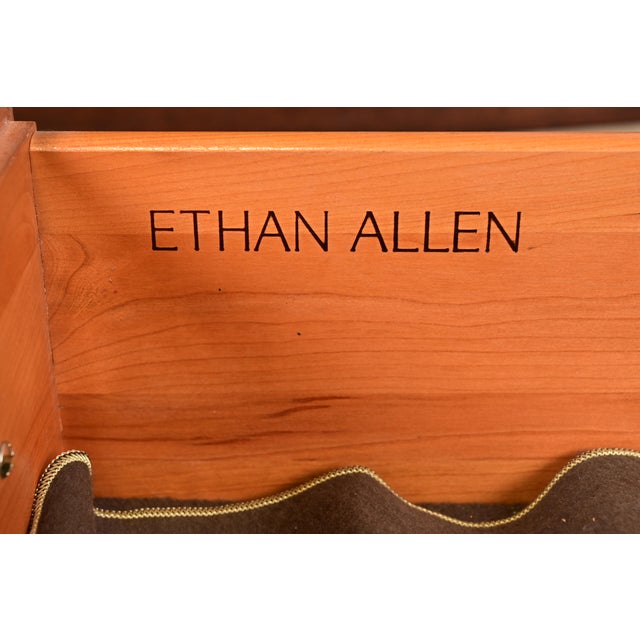 Wood Ethan Allen Georgian Solid Cherry Wood Breakfront Bookcase Cabinet For Sale - Image 7 of 13