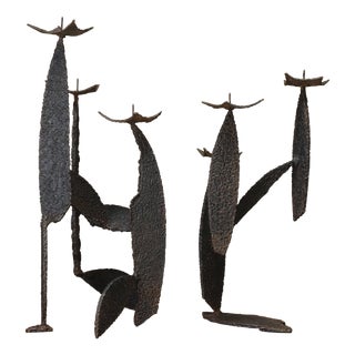 Vintage Sculptural Brutalist Candleholders, 1960, Set of 2 For Sale