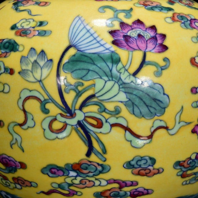 Large Vintage Famille Rose Yellow Ground Double-Gourd Vase With Eight Treasures For Sale - Image 4 of 5