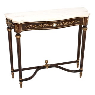 Vintage French Walnut Console Table with Marble Top, 1930 For Sale