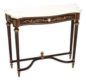 Vintage French Walnut Console Table with Marble Top, 1930