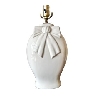 1980s Glossy White Porcelain Bow Lamp For Sale