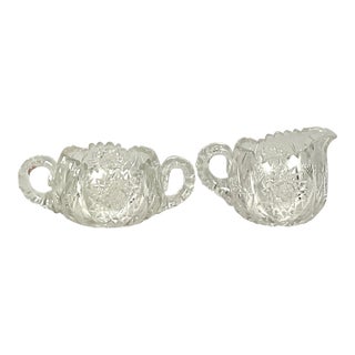 American Brilliant Period-Abp-1880-1916 Creamer and Sugar Set For Sale
