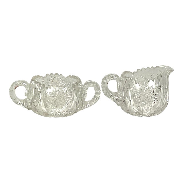American Brilliant Period-Abp-1880-1916 Creamer and Sugar Set For Sale