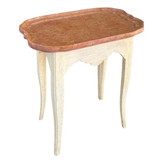 French Provincial Painted Side Table W Faux Marble Top For Sale