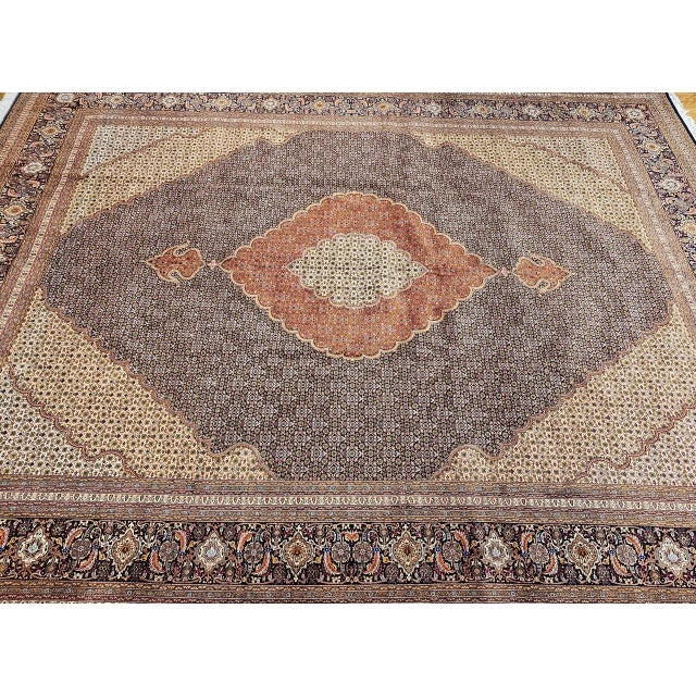 1900 - 1909 Antique Persian Tabriz Mahi Rug, Hand-Knotted Wool & Silk, Herati Geometric Pattern, 10x13 For Sale - Image 5 of 16