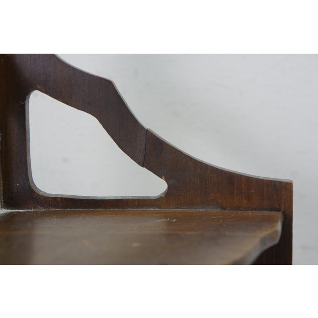 Brown Mid Century Mahogany Reticulated Fretwork 3 Tier Corner Curio Display Shelf 27" For Sale - Image 8 of 13