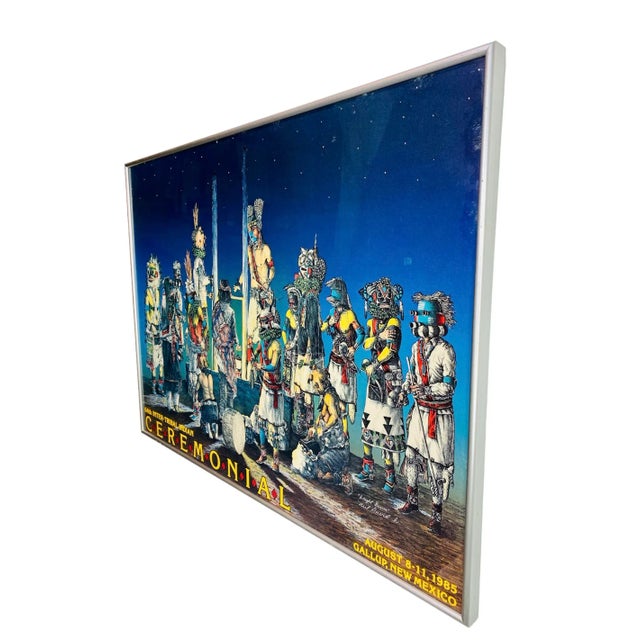 1986 Neil David, Sr. Gallup, New Mexico 64th Inter-Tribal Indian Ceremonial Poster Titled "A Night Dance" For Sale In Dallas - Image 6 of 10