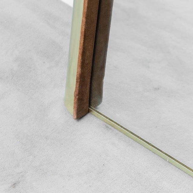Larhge Rectangular Mirror with Brass and Suede Frame, 1970s For Sale - Image 9 of 11