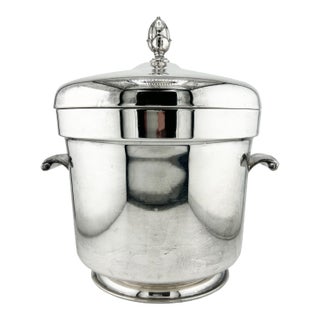Mid 20th Century f.b. Rogers Silver Co. Lidded Silverplate Ice Bucket With Milk Glass Liner For Sale