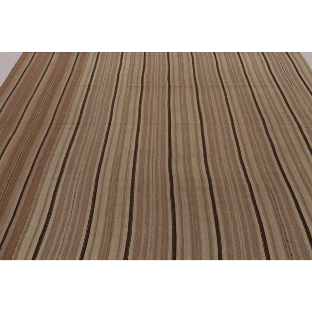 Rug & Kilim Vintage Persian Kilim, Square Rug in Neutral Beige-Brown Stripes - Rug & Kilim For Sale - Image 4 of 8
