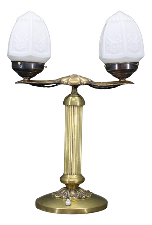 Secession Brass and Glass Dual Desk Lamp, Former Czechoslovakia, 1930s