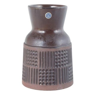 Vintage Stoneware Vase with Geometric Relief Pattern by Mari Simmulson and Upsala-Ekeby, 1960s For Sale