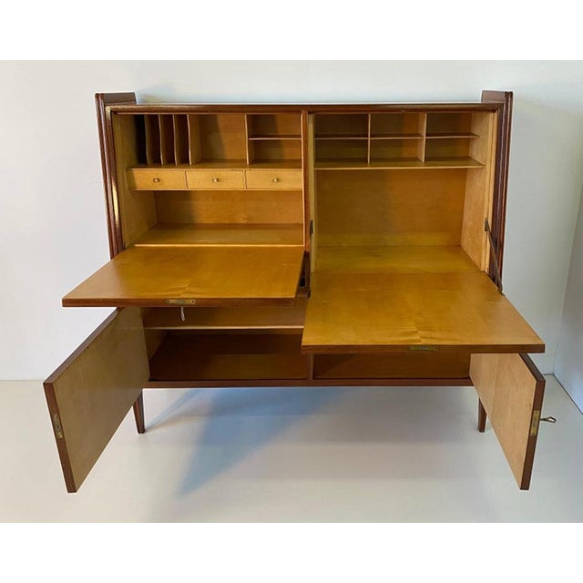 Beige Italian Secretaire with Geometric Veneer and Carved Panels, 1950s For Sale - Image 8 of 12