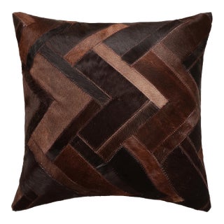 Luxury Geometric Genuine Hair-on Cowhide Pillow 18x18 | Handmade For Sale