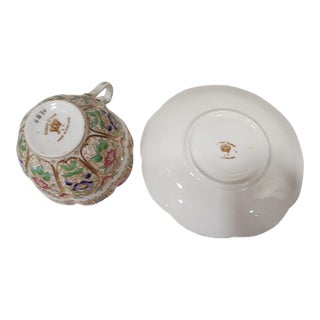 Exquisite Antique WLL Court English Hand Painted Teacup and Saucer For Sale