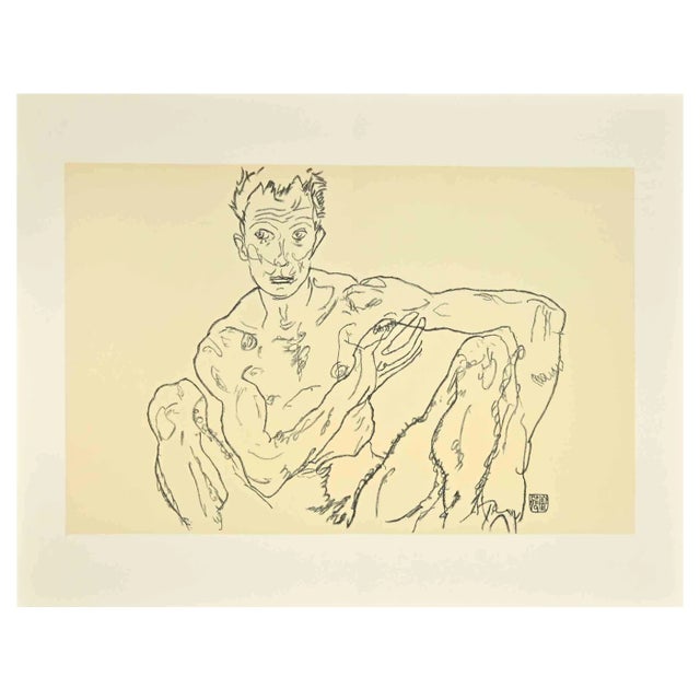 Egon Schiele, Crouching Male Nude (Self Portrait), Lithograph For Sale