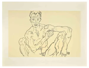 Egon Schiele, Crouching Male Nude (Self Portrait), Lithograph