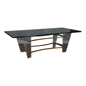 1970s Charles Hollis Jones Minimalist Lucite, Glass and Brass Coffee Table