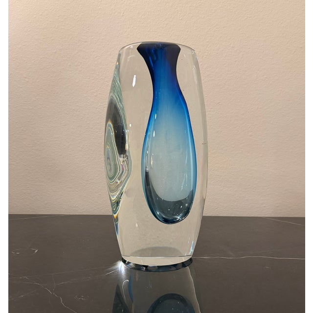 Global Views “Offset” Vase – Small - Light Blue Polish Art Glass For Sale In Dallas - Image 6 of 8