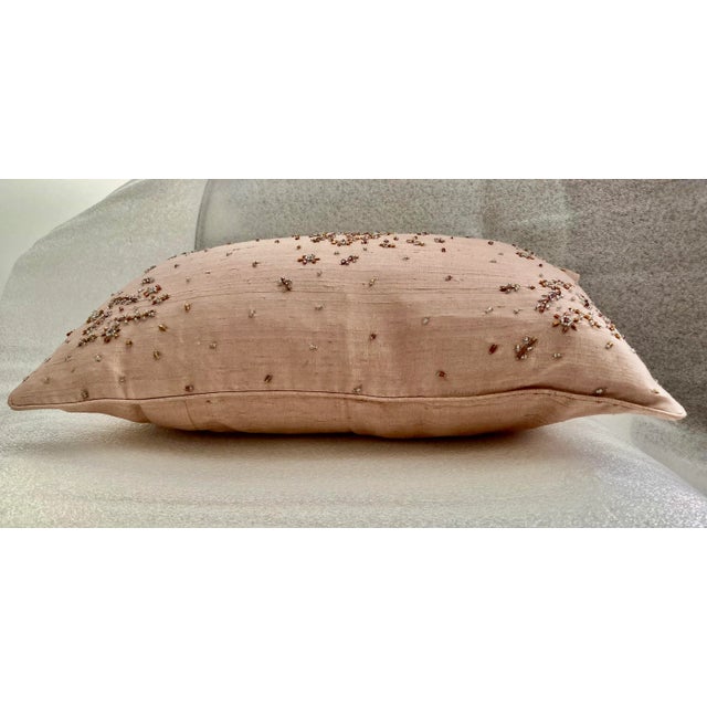 Textile Mini Floral Decorative Beaded Pale Pink Silk Pillow Cover For Sale - Image 7 of 7