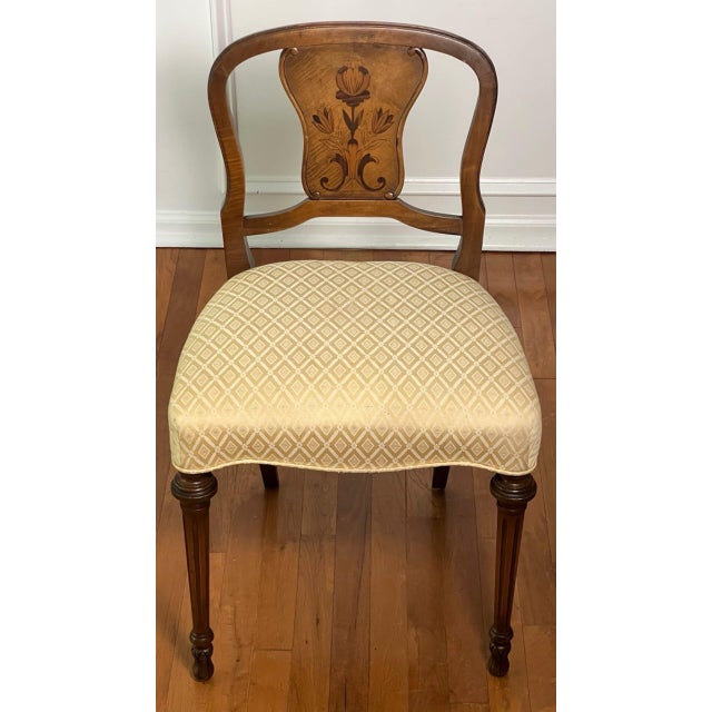 French Walnut Boudoir, Vanity Chair With Floral Inlay, C. 1900s For Sale - Image 10 of 16