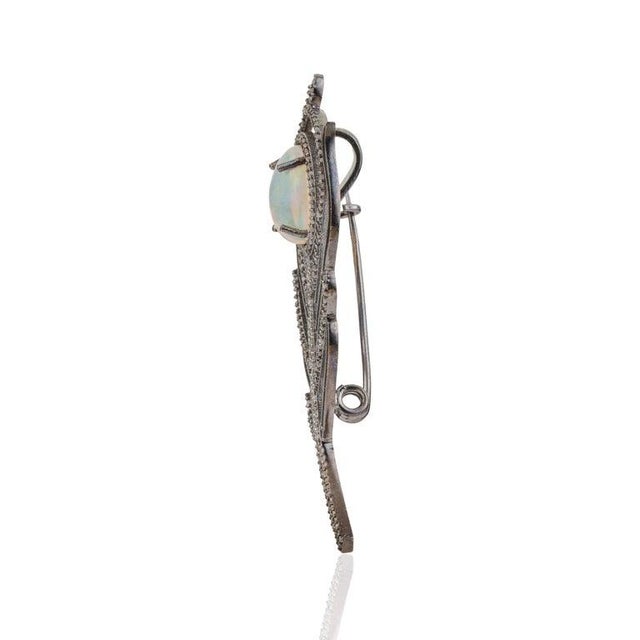 Sterling Silver Art Deco Elegance Opal and Diamond Convertible Brooch Pendant For Sale - Image 4 of 12