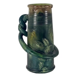 Art Nouveau Belgium Pottery Jug with Twisted Handle For Sale
