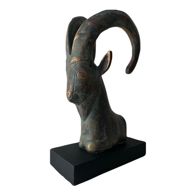 Vintage Mid Century Bronze Alva Museum Replica of Egyptian Ibex (Capricorn) For Sale