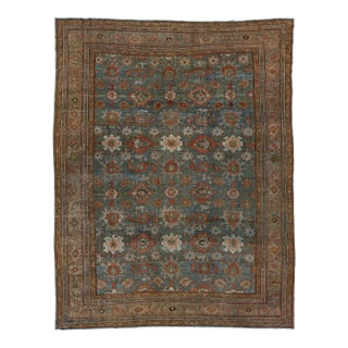 Blue Antique Persian Malayer Wool Rug Allover From the 1900s For Sale