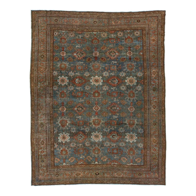 Blue Antique Persian Malayer Wool Rug Allover From the 1900s For Sale