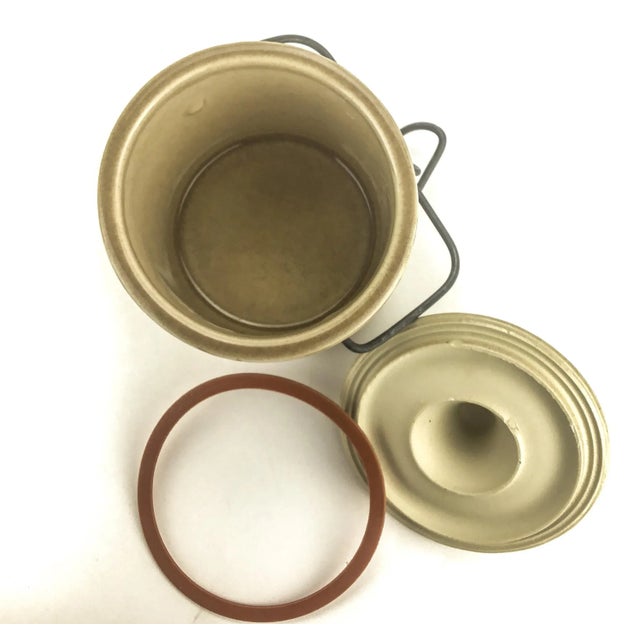 Vintage Pottery Butter Container With Galvanized Closure For Sale In Portland, ME - Image 6 of 6