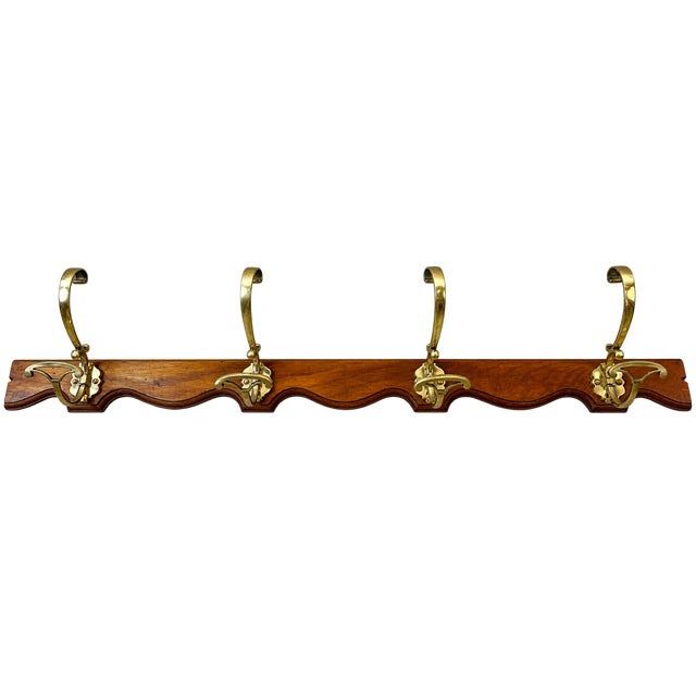 Antique Coat Hooks in Brass and Wood, 1900 For Sale - Image 10 of 10