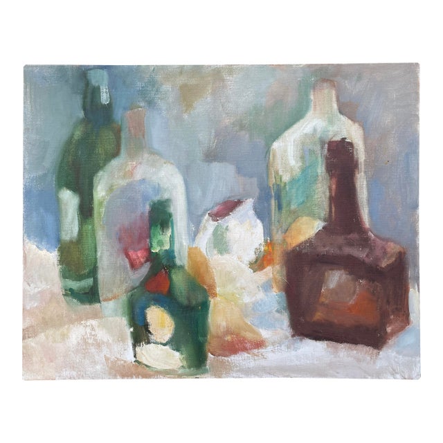 1960s Oil on Panel Still Life of Bottles, Signed "Resnick". For Sale