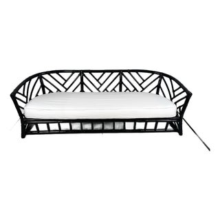 Vintage Rattan Chinese Chippendale Sofa For Sale