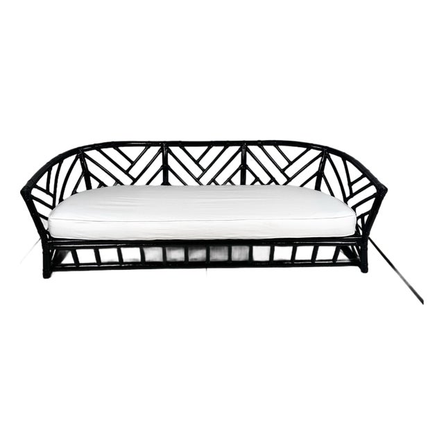 Vintage Rattan Chinese Chippendale Sofa For Sale