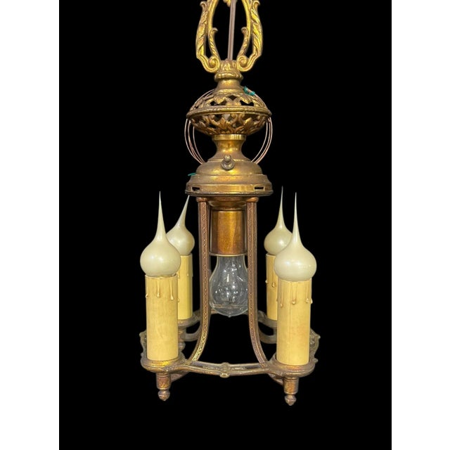 1920s Art Deco Lightolier Five Light Chandelier For Sale In South Bend - Image 6 of 7