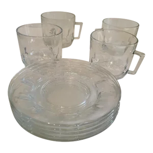 Vintage Arcoroc Cup and Saucer Set- 9 Pieces