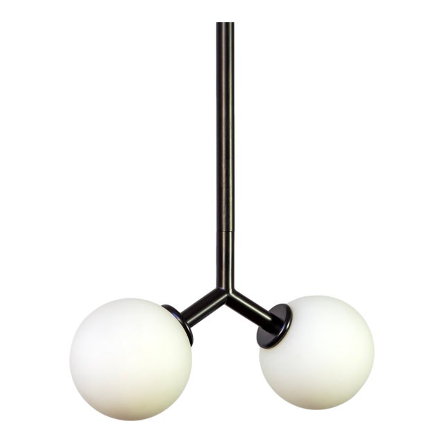 Y Pendant Mini, Black, 23in H, 3 Inch Glass Globes, by Research.Lighting, Modern, Minimal Hanging Light For Sale