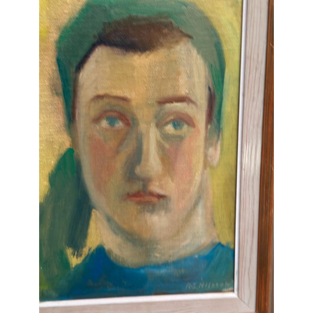 Original vintage swedish oil on panel – “portrait” by a‑s nilsson – signed – framed – 44 × 32 cm (17.3" × 12.6") incl....
