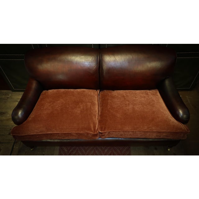 Brown 2-Seater Sofa in Burgundy Leather and Velvet from George Smith, 2010s For Sale - Image 8 of 18
