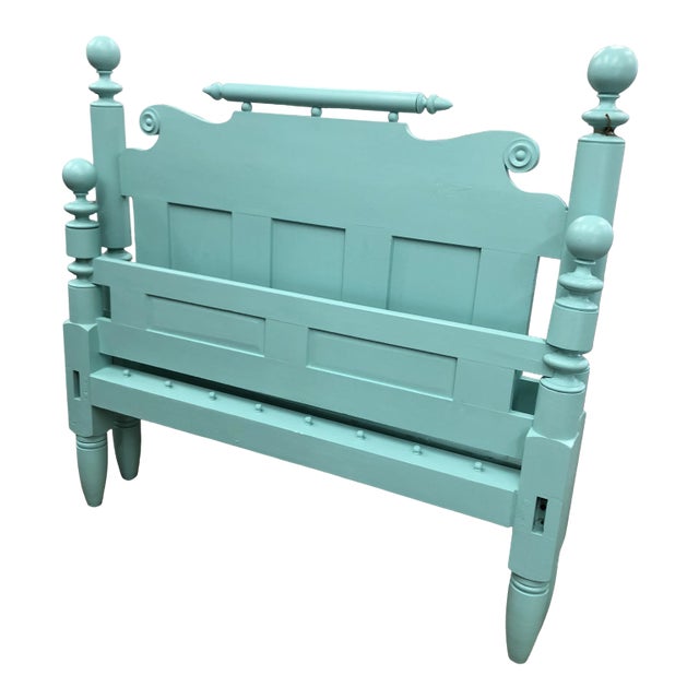 Antique Mint Cannonball Rope Full Headboard and Footboard - 2 Pieces For Sale