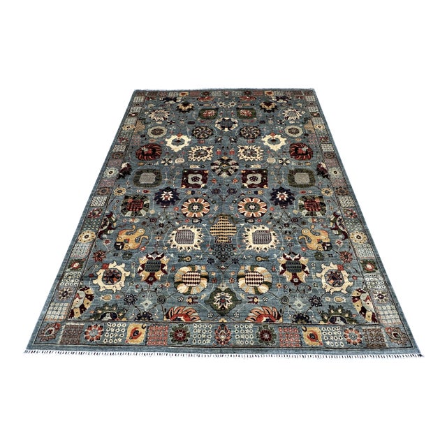 Hand-Knotted Afghan Suzani Chobi Wool Area Rug - 8'11" X 11'11" For Sale