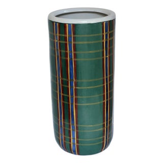 Vintage Plaid Porcelain Umbrella Stand For Sale